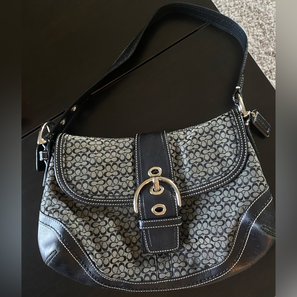 Vintage COACH Signature Black leather Jacquard Soho Satchel J0749-F10925